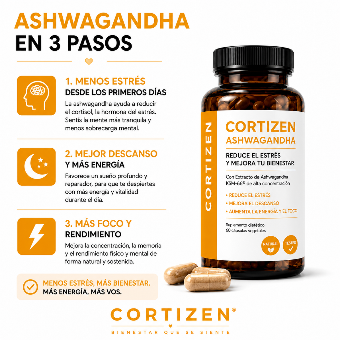 CORTIZZEN | ASHWAGANDHA MAS ENFOQUE, MENOS ESTRÉS Y MAS ENERGÍA