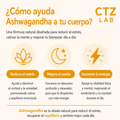 CORTIZZEN | ASHWAGANDHA MAS ENFOQUE, MENOS ESTRÉS Y MAS ENERGÍA